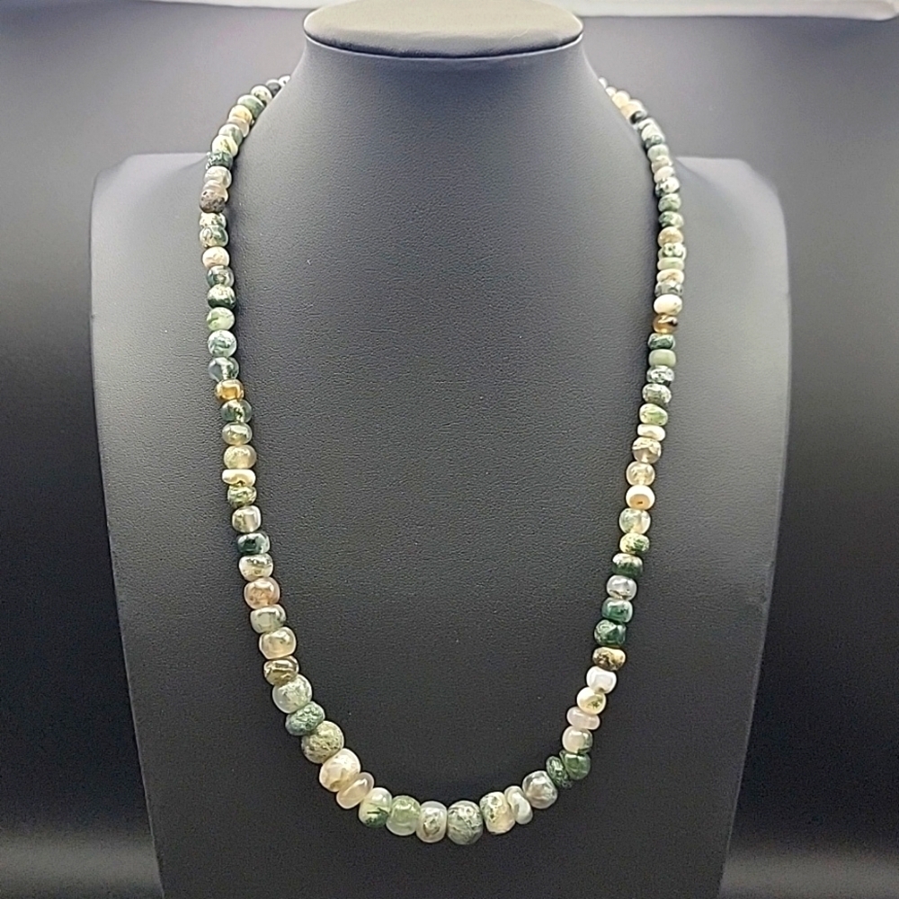 NEW Untreated 370 Cts Tree Agate Round Shape Beaded 20" Gemstone Necklace Unisex